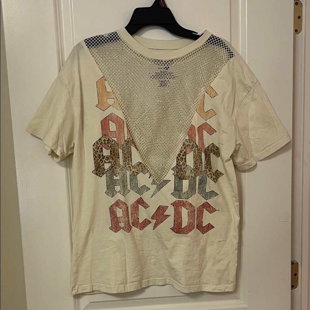 AC/DC Graphic Tee with Mesh Accent